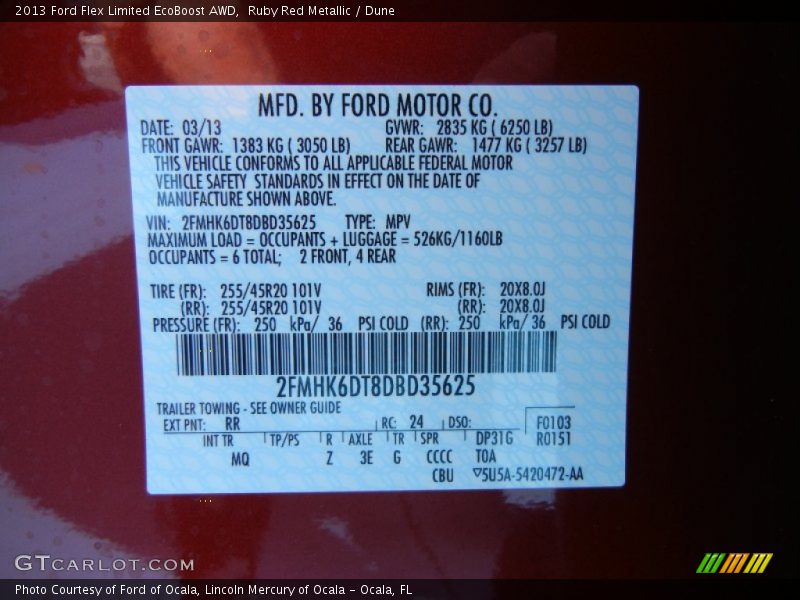 2013 Flex Limited EcoBoost AWD Ruby Red Metallic Color Code RR