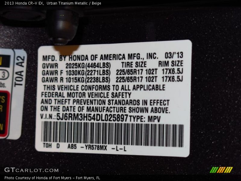 Urban Titanium Metallic / Beige 2013 Honda CR-V EX