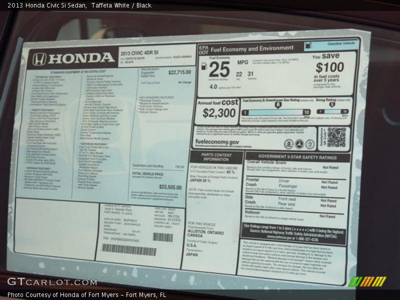 Taffeta White / Black 2013 Honda Civic Si Sedan