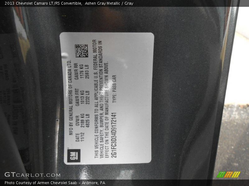 Ashen Gray Metallic / Gray 2013 Chevrolet Camaro LT/RS Convertible