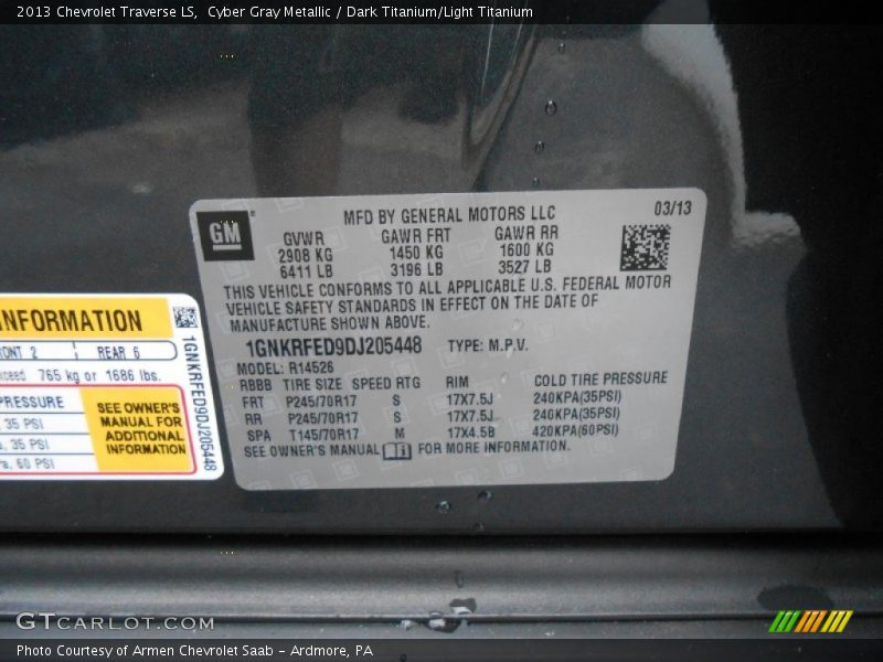 Cyber Gray Metallic / Dark Titanium/Light Titanium 2013 Chevrolet Traverse LS