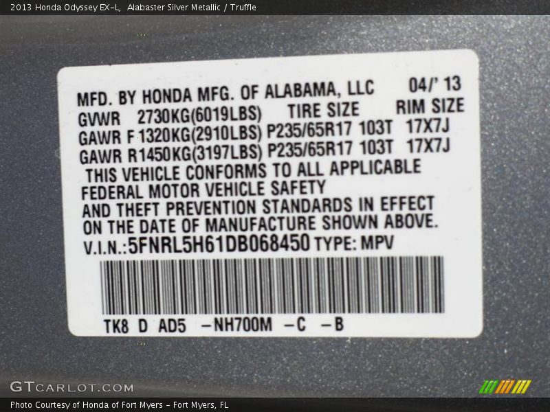 Alabaster Silver Metallic / Truffle 2013 Honda Odyssey EX-L