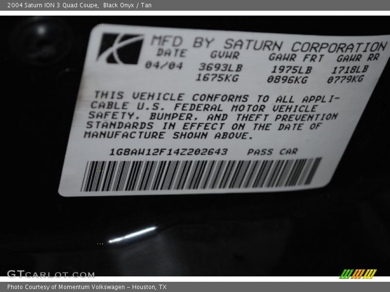 Black Onyx / Tan 2004 Saturn ION 3 Quad Coupe