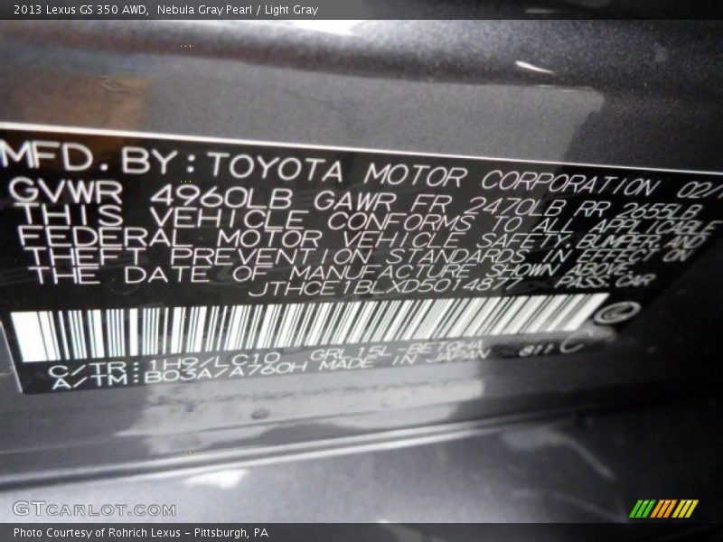 Nebula Gray Pearl / Light Gray 2013 Lexus GS 350 AWD