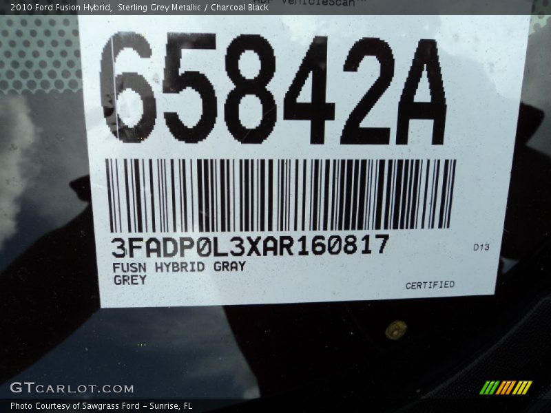 Sterling Grey Metallic / Charcoal Black 2010 Ford Fusion Hybrid