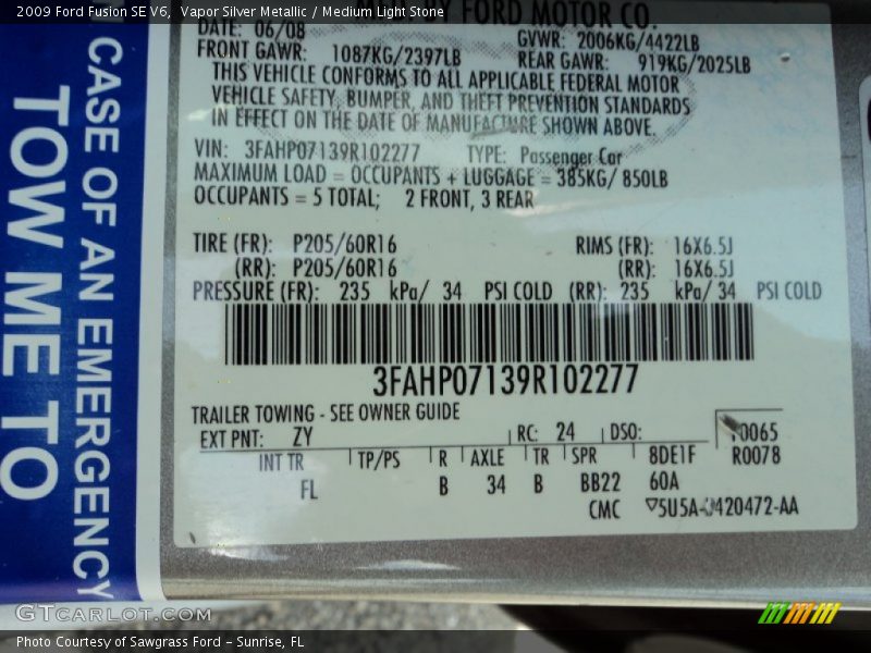 Vapor Silver Metallic / Medium Light Stone 2009 Ford Fusion SE V6