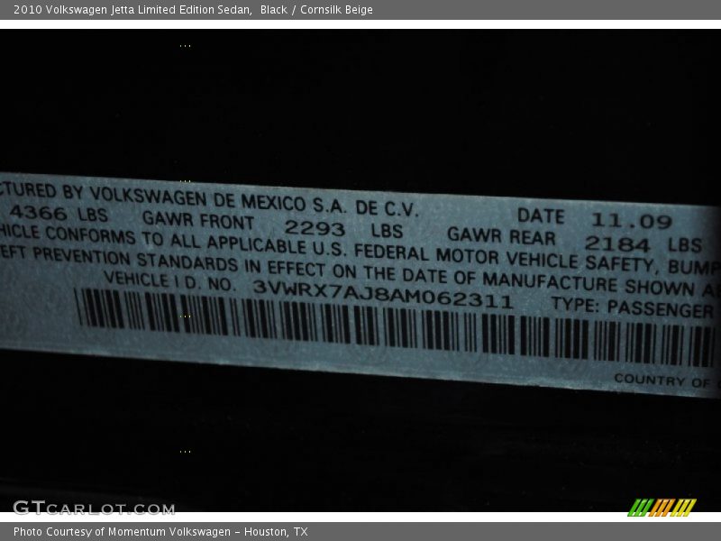 Black / Cornsilk Beige 2010 Volkswagen Jetta Limited Edition Sedan