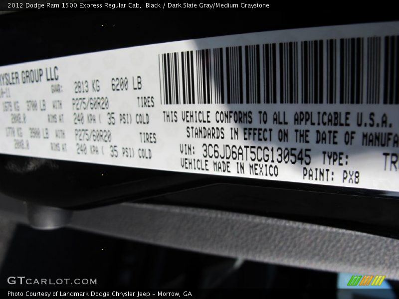 Black / Dark Slate Gray/Medium Graystone 2012 Dodge Ram 1500 Express Regular Cab