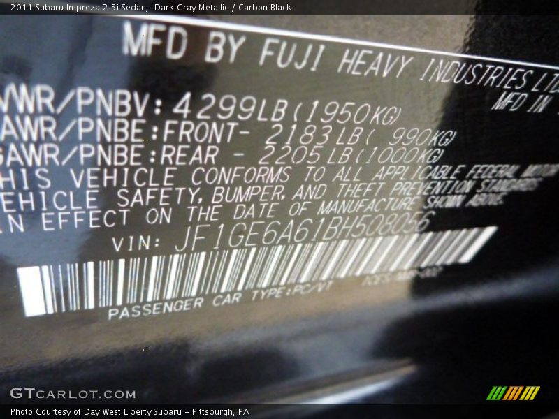 Dark Gray Metallic / Carbon Black 2011 Subaru Impreza 2.5i Sedan
