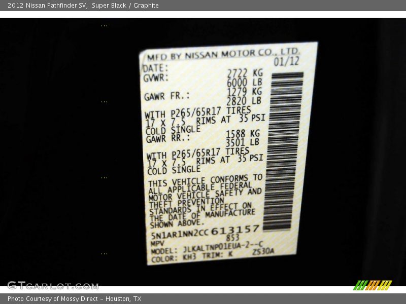 Super Black / Graphite 2012 Nissan Pathfinder SV