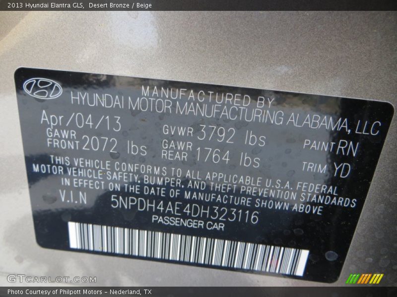Desert Bronze / Beige 2013 Hyundai Elantra GLS