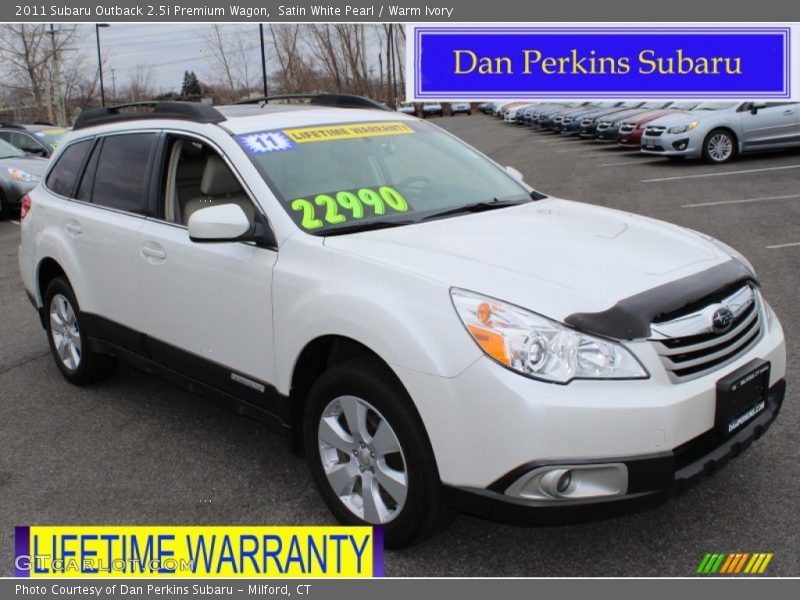 Satin White Pearl / Warm Ivory 2011 Subaru Outback 2.5i Premium Wagon