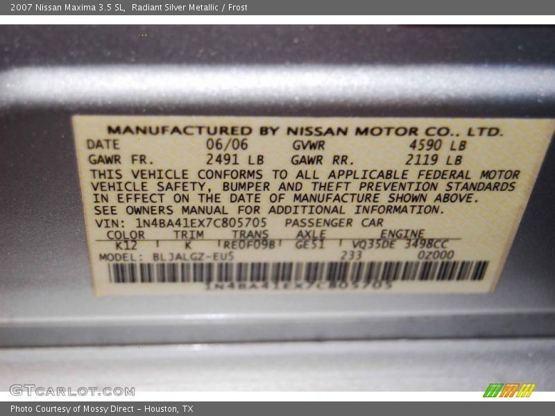 Radiant Silver Metallic / Frost 2007 Nissan Maxima 3.5 SL