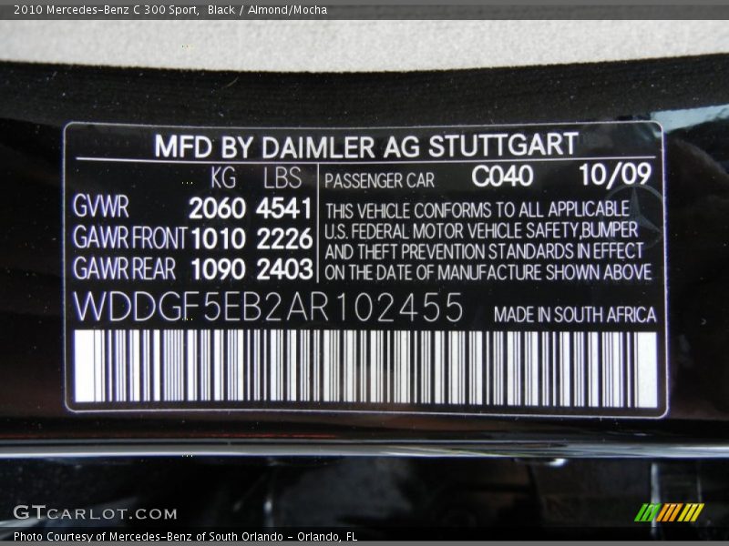 Black / Almond/Mocha 2010 Mercedes-Benz C 300 Sport