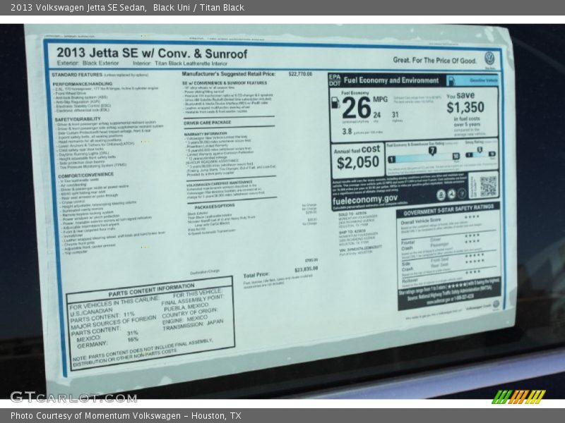 Black Uni / Titan Black 2013 Volkswagen Jetta SE Sedan