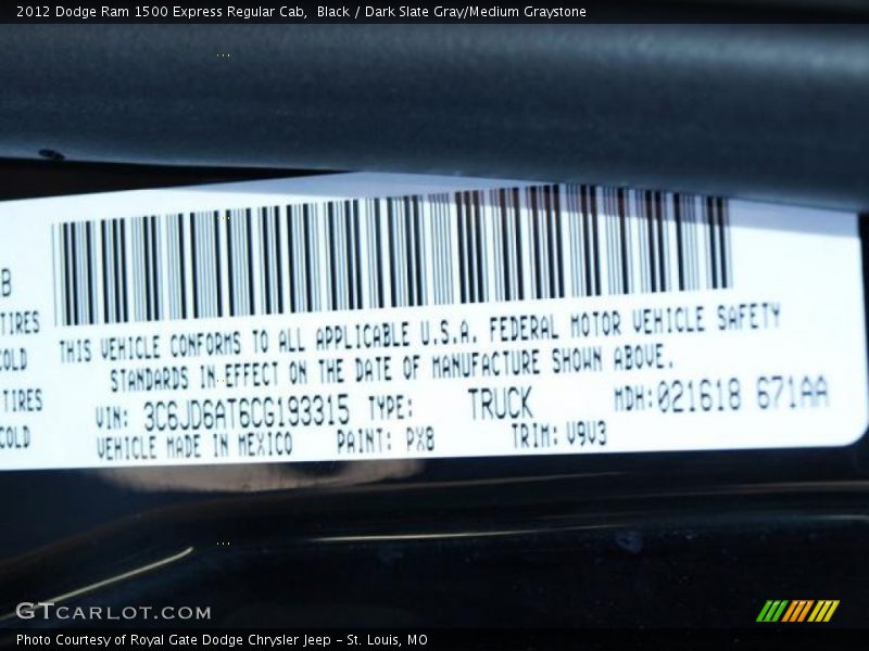 Black / Dark Slate Gray/Medium Graystone 2012 Dodge Ram 1500 Express Regular Cab