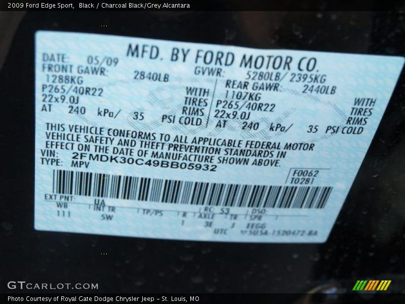 Black / Charcoal Black/Grey Alcantara 2009 Ford Edge Sport