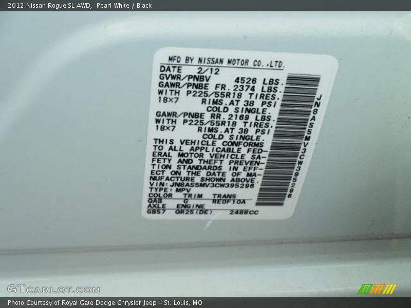 Pearl White / Black 2012 Nissan Rogue SL AWD