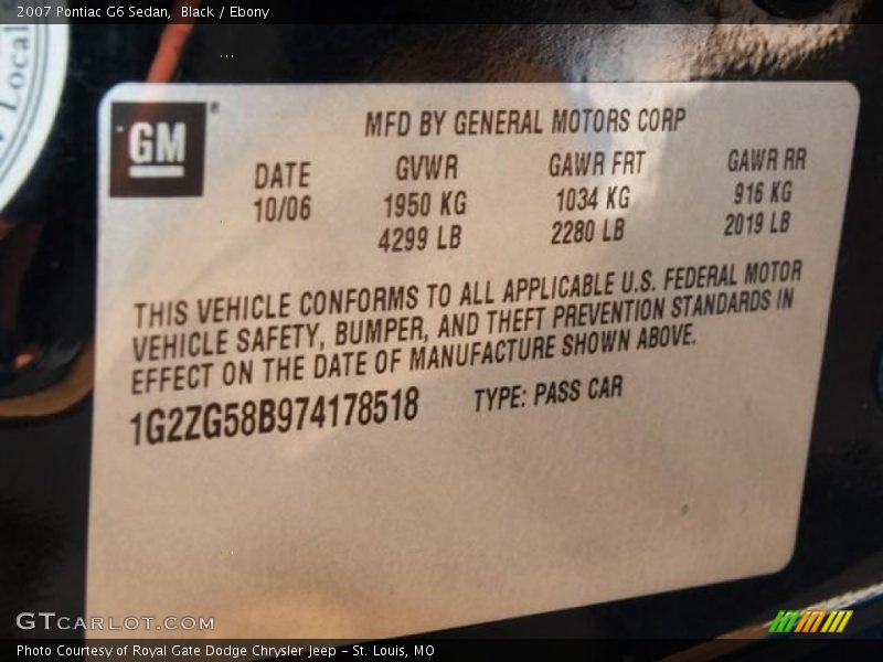 Black / Ebony 2007 Pontiac G6 Sedan