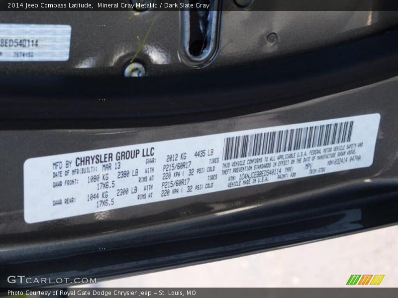 Mineral Gray Metallic / Dark Slate Gray 2014 Jeep Compass Latitude
