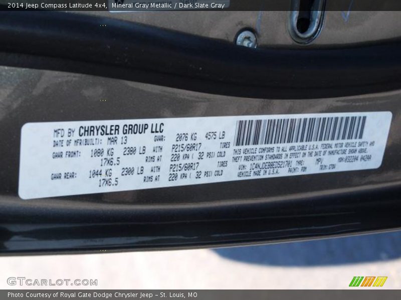 Mineral Gray Metallic / Dark Slate Gray 2014 Jeep Compass Latitude 4x4