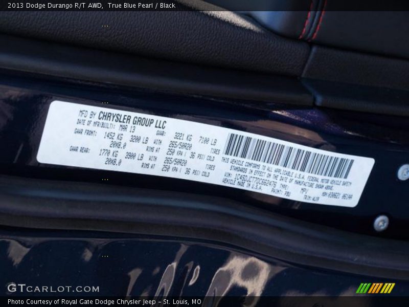 True Blue Pearl / Black 2013 Dodge Durango R/T AWD