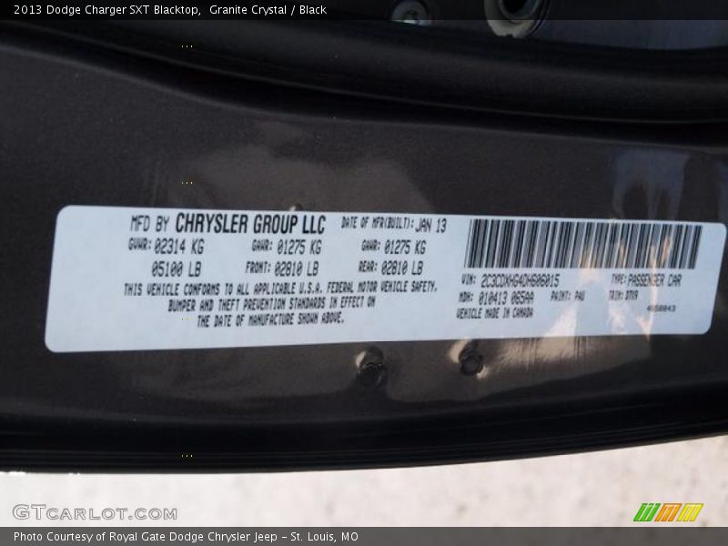 Granite Crystal / Black 2013 Dodge Charger SXT Blacktop