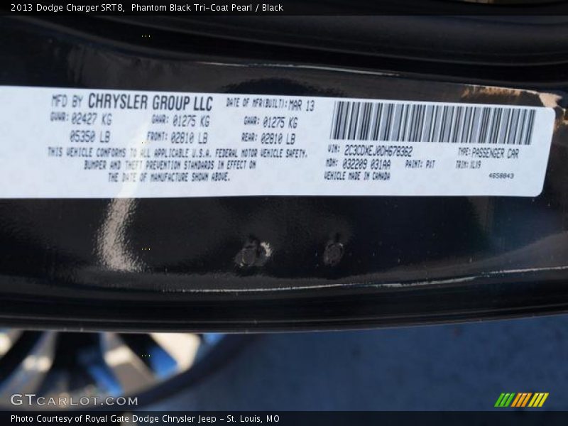 2013 Charger SRT8 Phantom Black Tri-Coat Pearl Color Code PXT