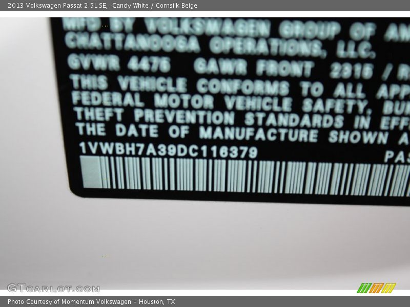 Candy White / Cornsilk Beige 2013 Volkswagen Passat 2.5L SE
