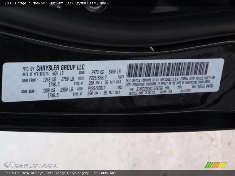 Brilliant Black Crystal Pearl / Black 2013 Dodge Journey SXT