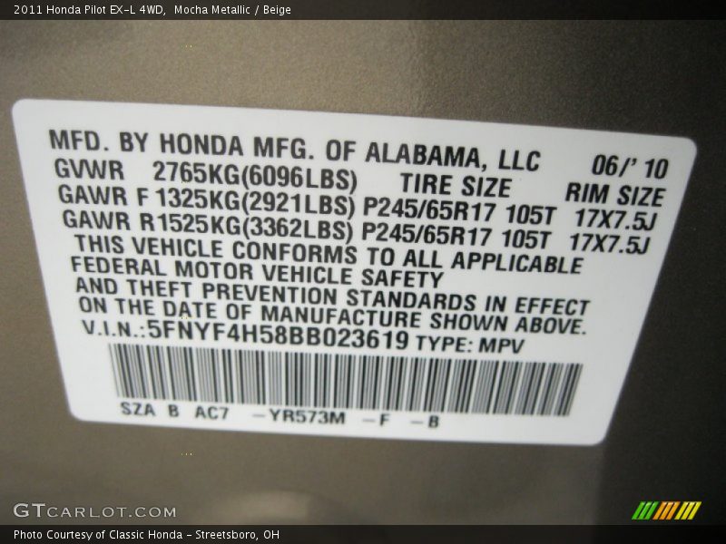 Mocha Metallic / Beige 2011 Honda Pilot EX-L 4WD