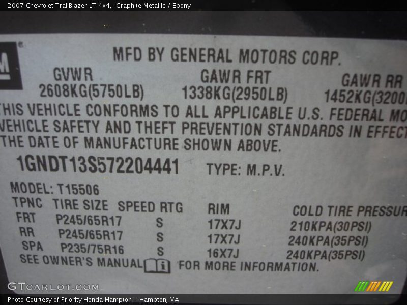 Graphite Metallic / Ebony 2007 Chevrolet TrailBlazer LT 4x4