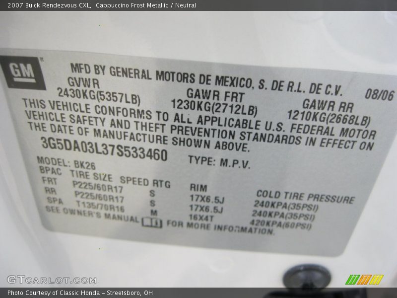 Cappuccino Frost Metallic / Neutral 2007 Buick Rendezvous CXL