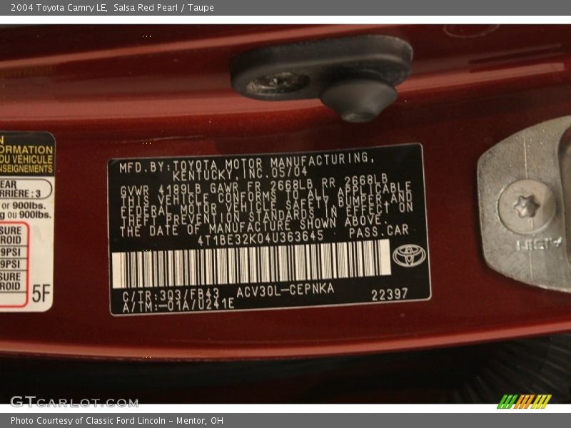 Salsa Red Pearl / Taupe 2004 Toyota Camry LE