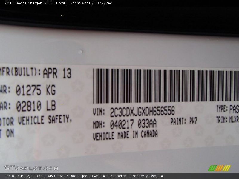 Bright White / Black/Red 2013 Dodge Charger SXT Plus AWD