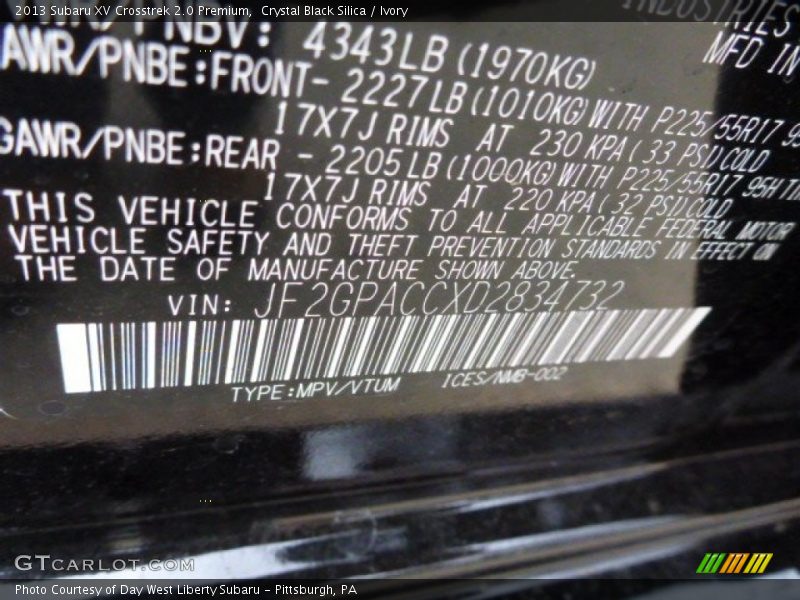 Crystal Black Silica / Ivory 2013 Subaru XV Crosstrek 2.0 Premium