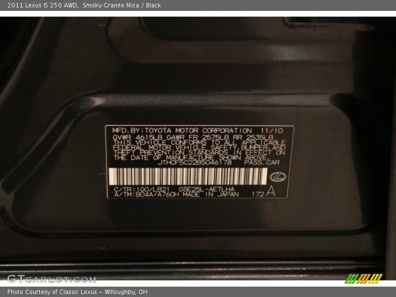 Smoky Granite Mica / Black 2011 Lexus IS 250 AWD