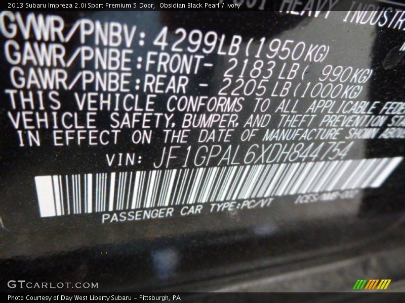 Obsidian Black Pearl / Ivory 2013 Subaru Impreza 2.0i Sport Premium 5 Door