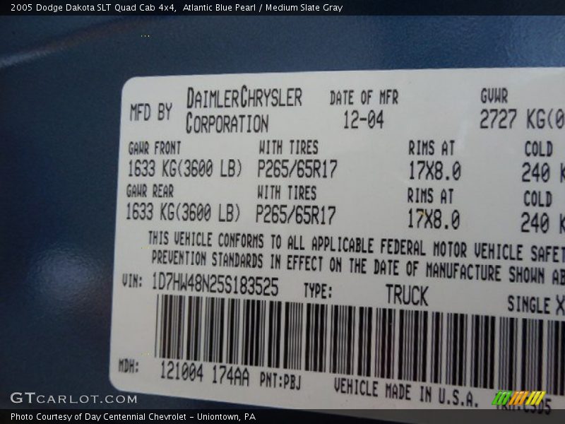 Atlantic Blue Pearl / Medium Slate Gray 2005 Dodge Dakota SLT Quad Cab 4x4
