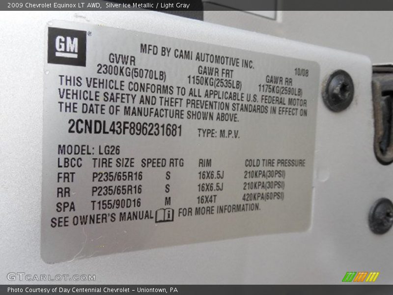 Silver Ice Metallic / Light Gray 2009 Chevrolet Equinox LT AWD
