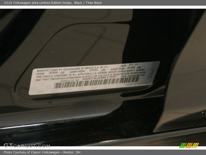 Black / Titan Black 2010 Volkswagen Jetta Limited Edition Sedan