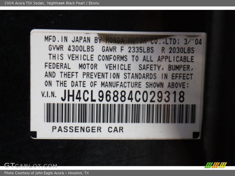 Nighthawk Black Pearl / Ebony 2004 Acura TSX Sedan
