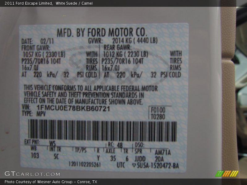 White Suede / Camel 2011 Ford Escape Limited