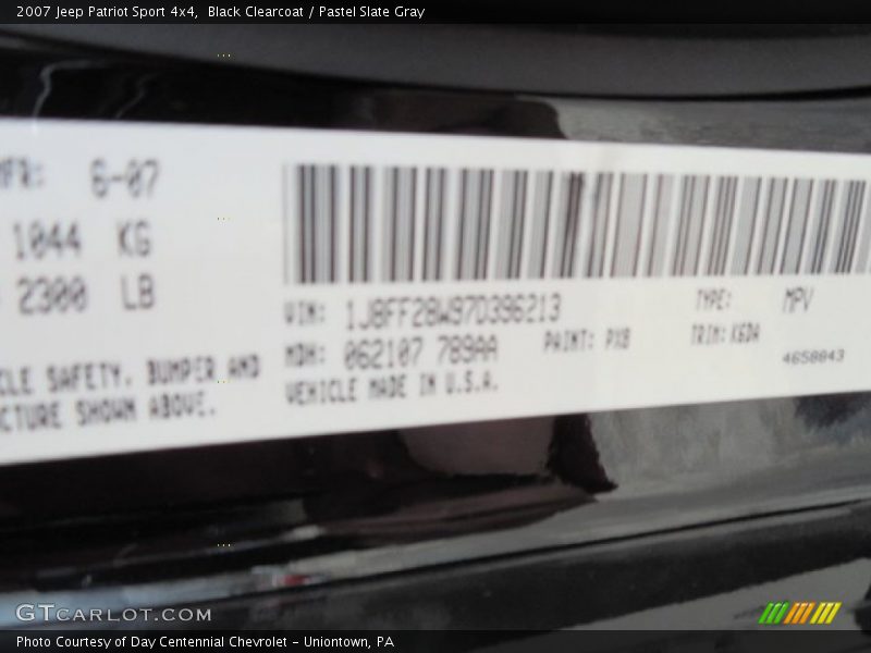 Black Clearcoat / Pastel Slate Gray 2007 Jeep Patriot Sport 4x4