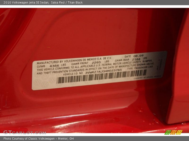 Salsa Red / Titan Black 2010 Volkswagen Jetta SE Sedan