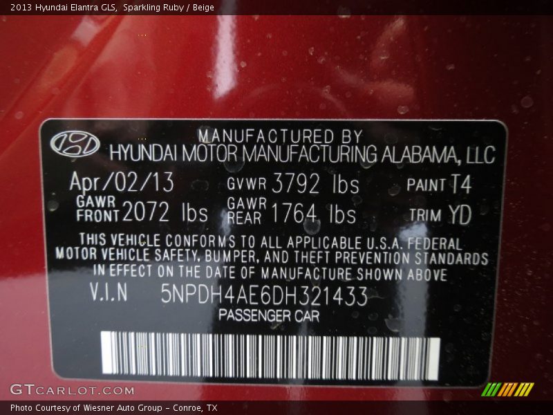 Sparkling Ruby / Beige 2013 Hyundai Elantra GLS