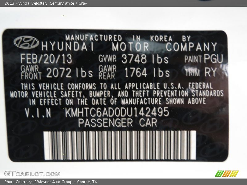 Century White / Gray 2013 Hyundai Veloster