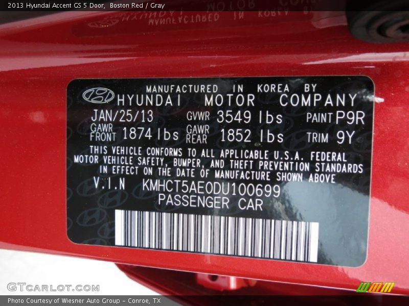 Boston Red / Gray 2013 Hyundai Accent GS 5 Door