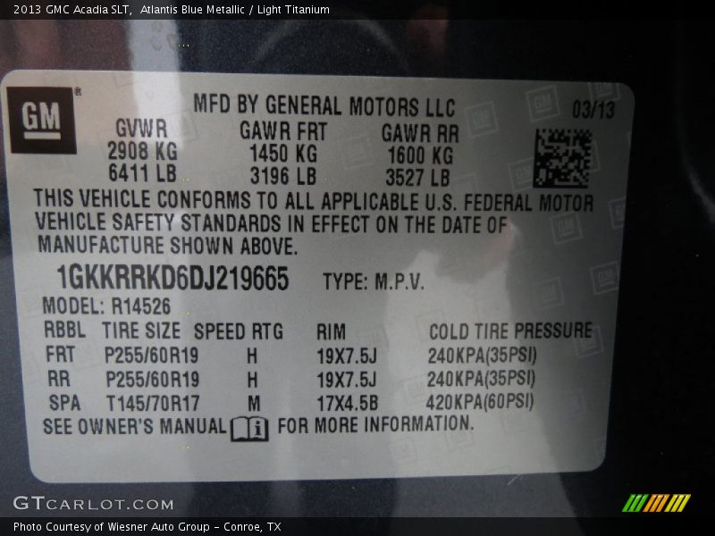 Atlantis Blue Metallic / Light Titanium 2013 GMC Acadia SLT