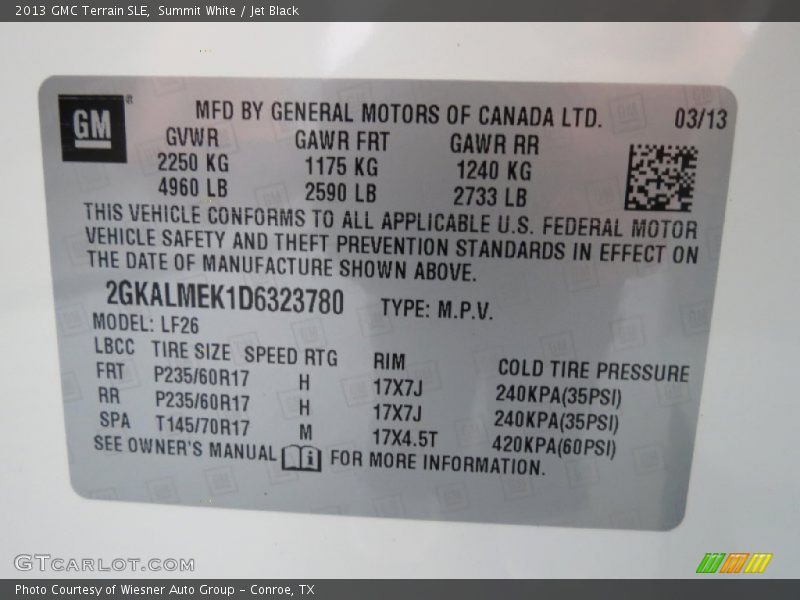 Summit White / Jet Black 2013 GMC Terrain SLE